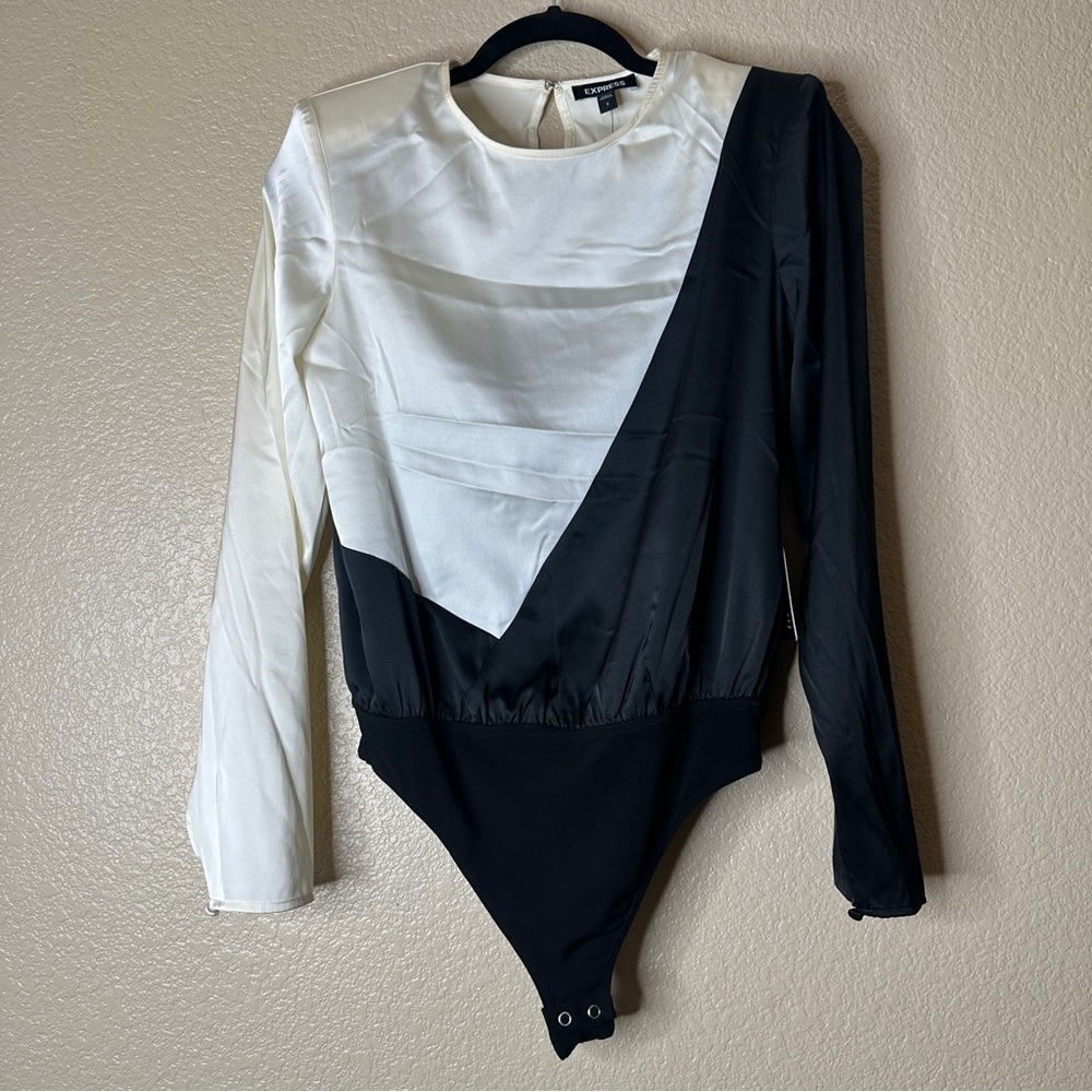 Express Color Block Strong Shoulder Thong Bodysuit